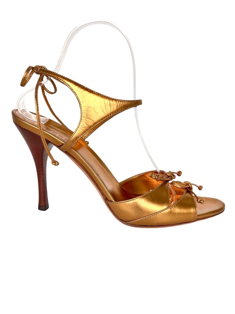 Gucci Tom Ford Era Gold Metallic Strappy Heels Y2K Size 8.5 - Picture 4 of 15